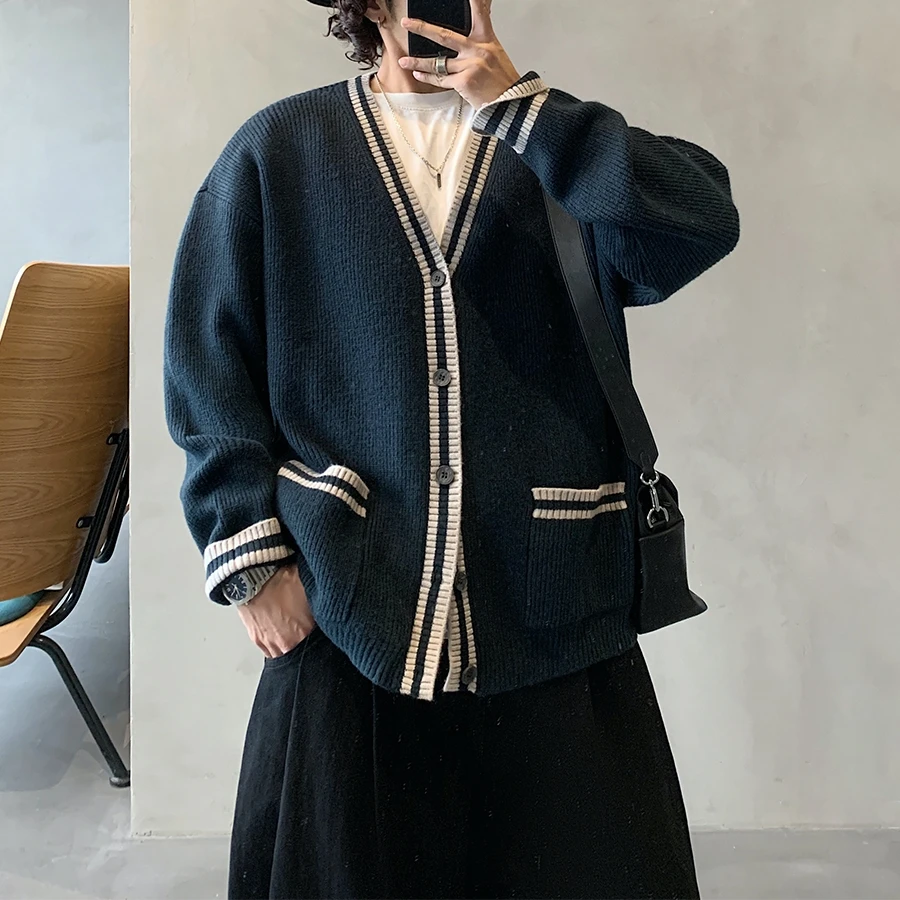 سترة كورية عتيقة للجنسين ملابس الشارع الشهير تحجب الألوان جودة عالية مريحة تناسب معطف غير رسمي تريكو عصري للرجال والنساء