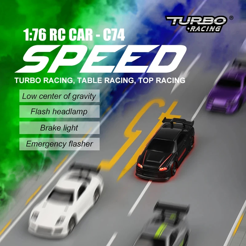 Turbo Racing 4CH 2.4GHZ 1:76 C74 RC Sports Car RTR Kit Mini Full Proportional Remote Control Toys For Kids and Adults