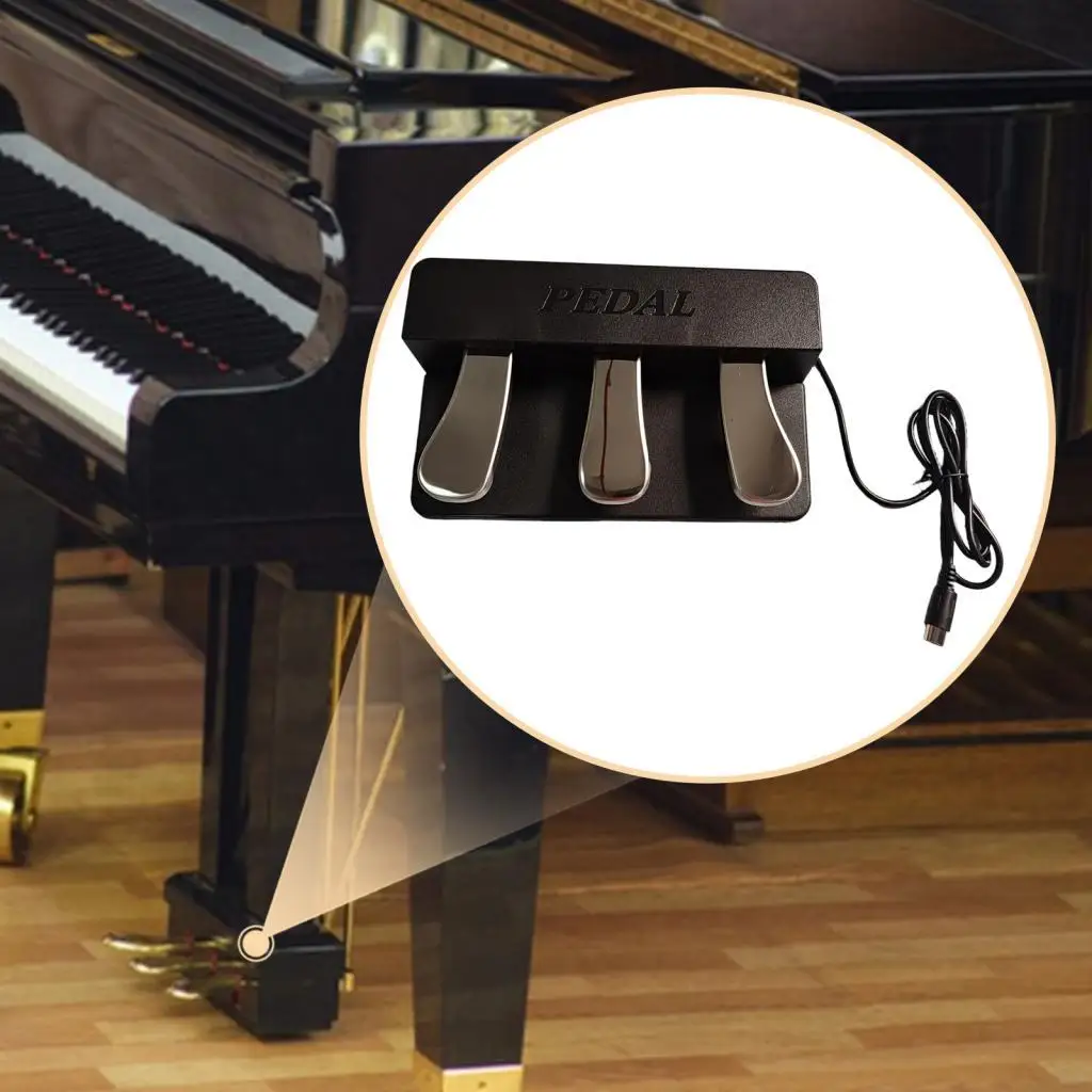 Electric Piano Pedal Universal Triple Pedal Unit Metal Build for Keyboard Sustain Midi Controller and Performance Use