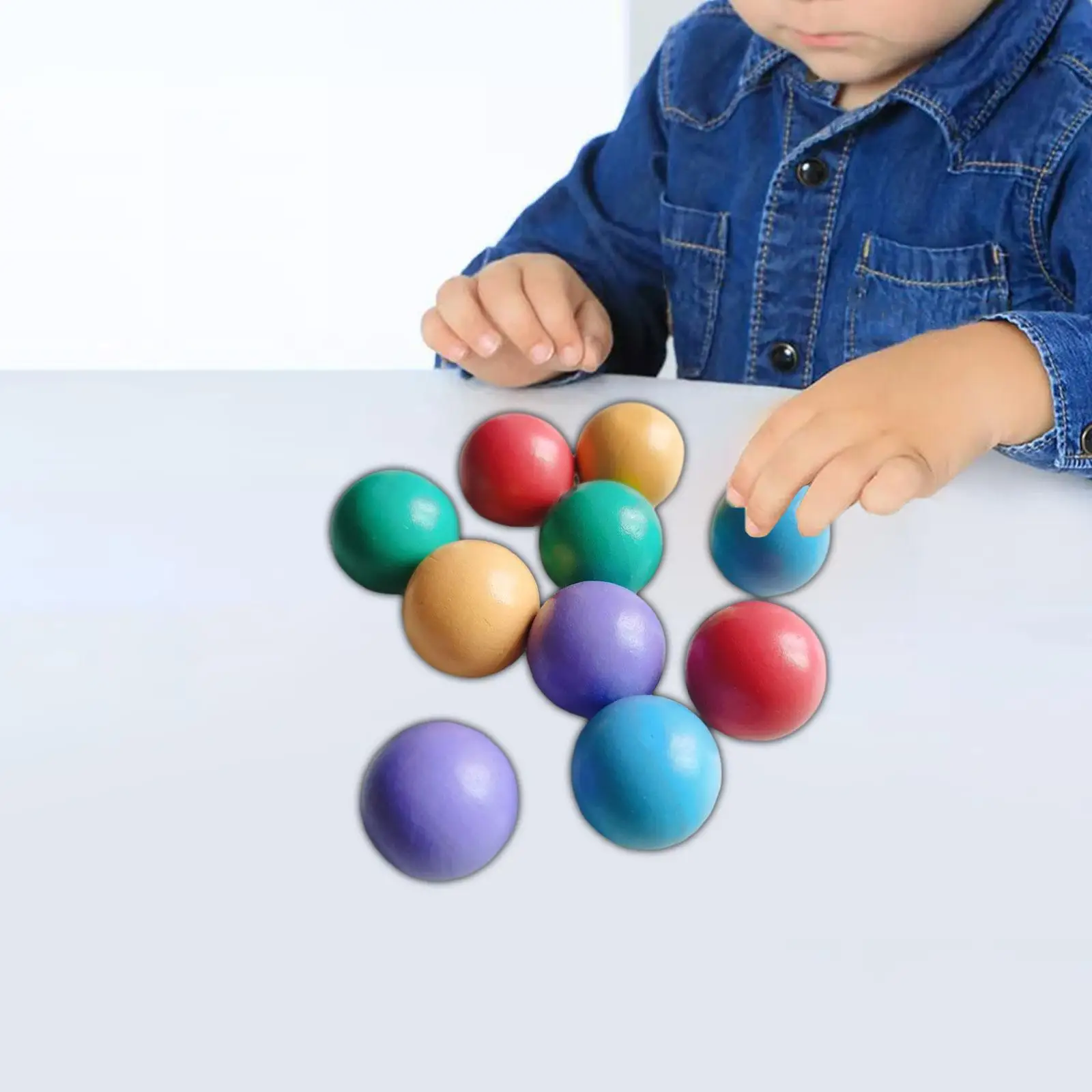 10Pcs Wooden Rainbow Ball Toys Color Recognition Hand Eye Coordination Fine Motor Skills Preschool Learning Toy for Children