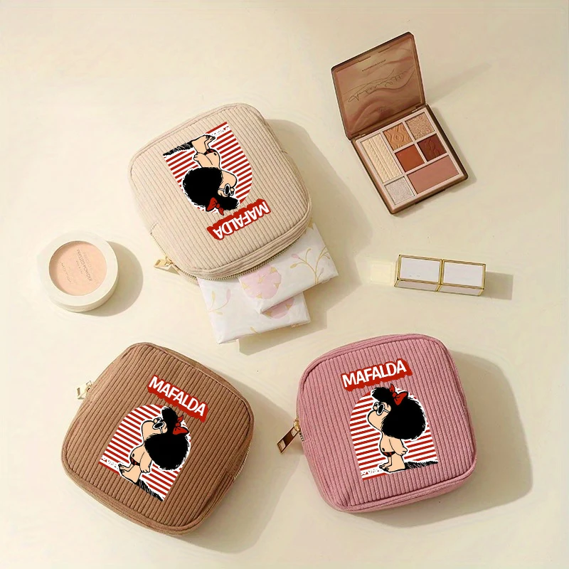 Bolsa de maquillaje con estampado de cubos MAFALDA, Mini bolsa de cosméticos de pana, bonita bolsa de cosméticos para mujer, estuche de lápiz labial o inodoro, 1 ud.