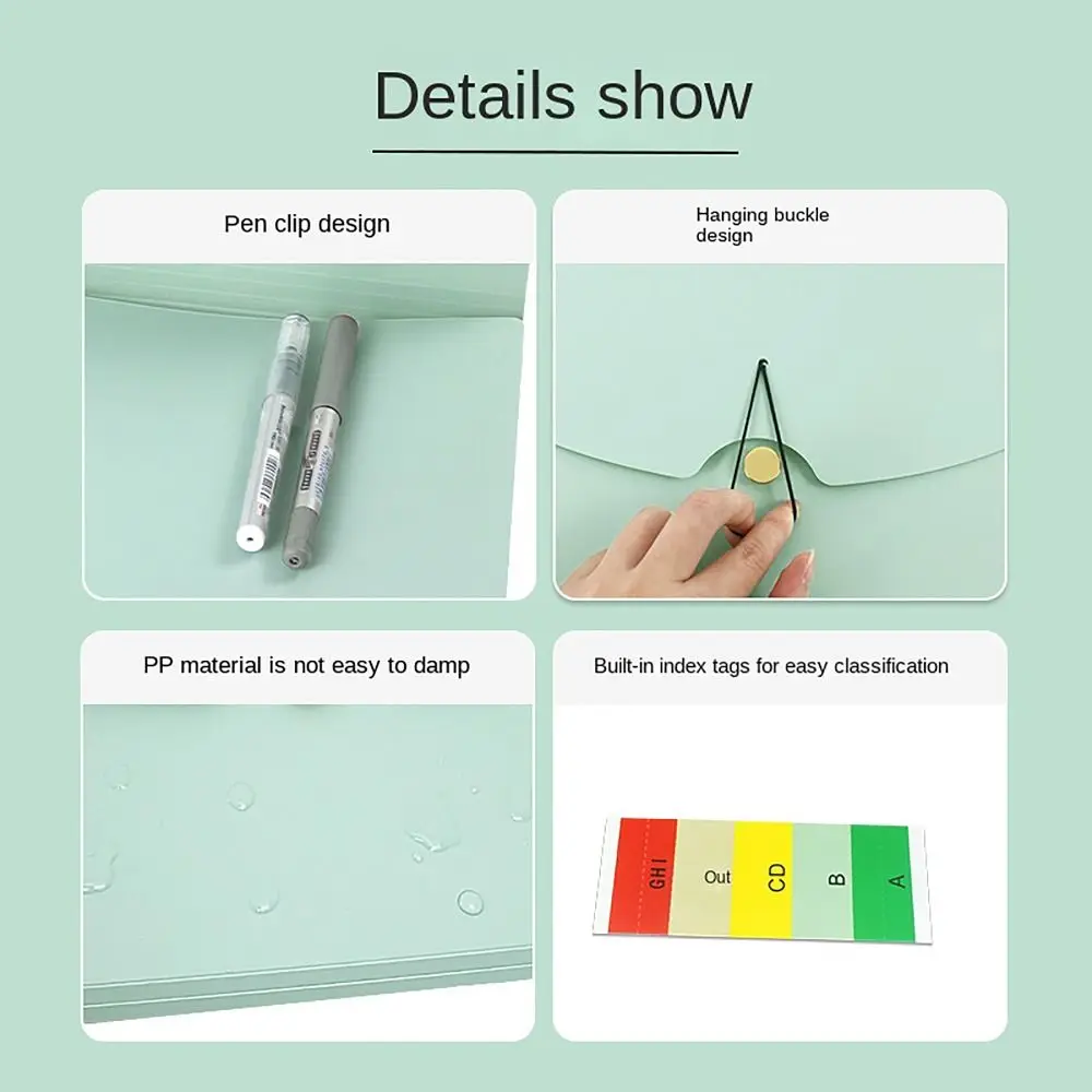 

Fashion Waterproof A4 File Folder Buckle Design Large Capacity File Organizer 5 Pockets PP Portfolio School Office