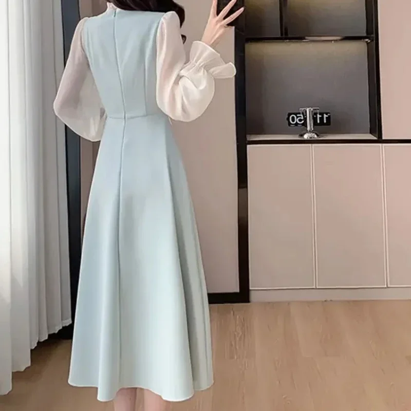 Midi Women's Long Sleeve Dresses Splicing A Line Female Dress One Pieces New In Sensual Sexy Elastic On Promotion Features Full