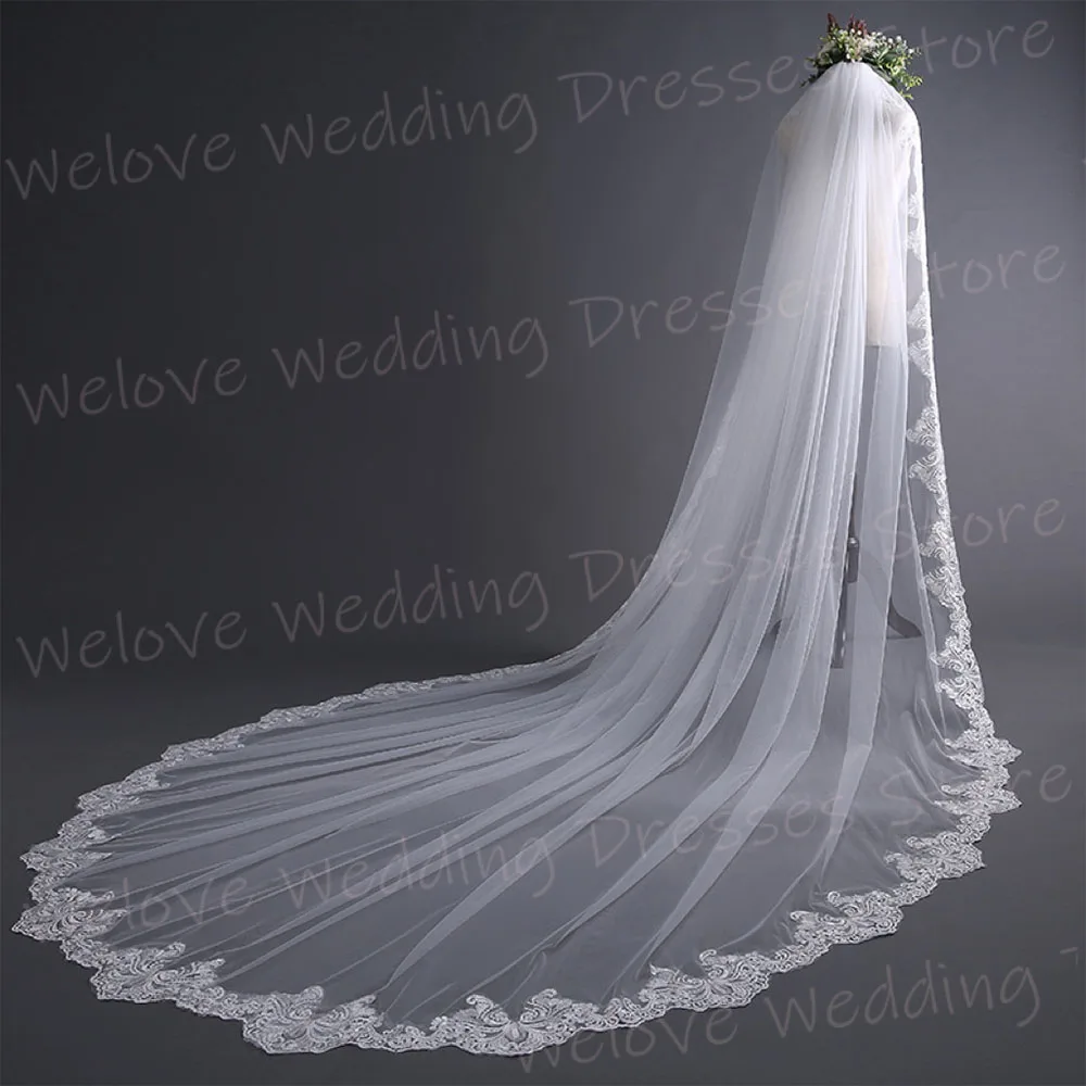 Romantic Graceful Women's Wedding Veil Fascinating Beautiful Lace Appliques New Modern Bridal Veil Cathedral Tocado Novia Boda