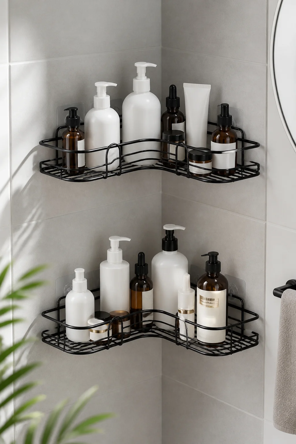 Homefish Wall Mount Stainless Steel Shower Corner Rack Bathroom Storage Shelf for Toiletries Cosmetics