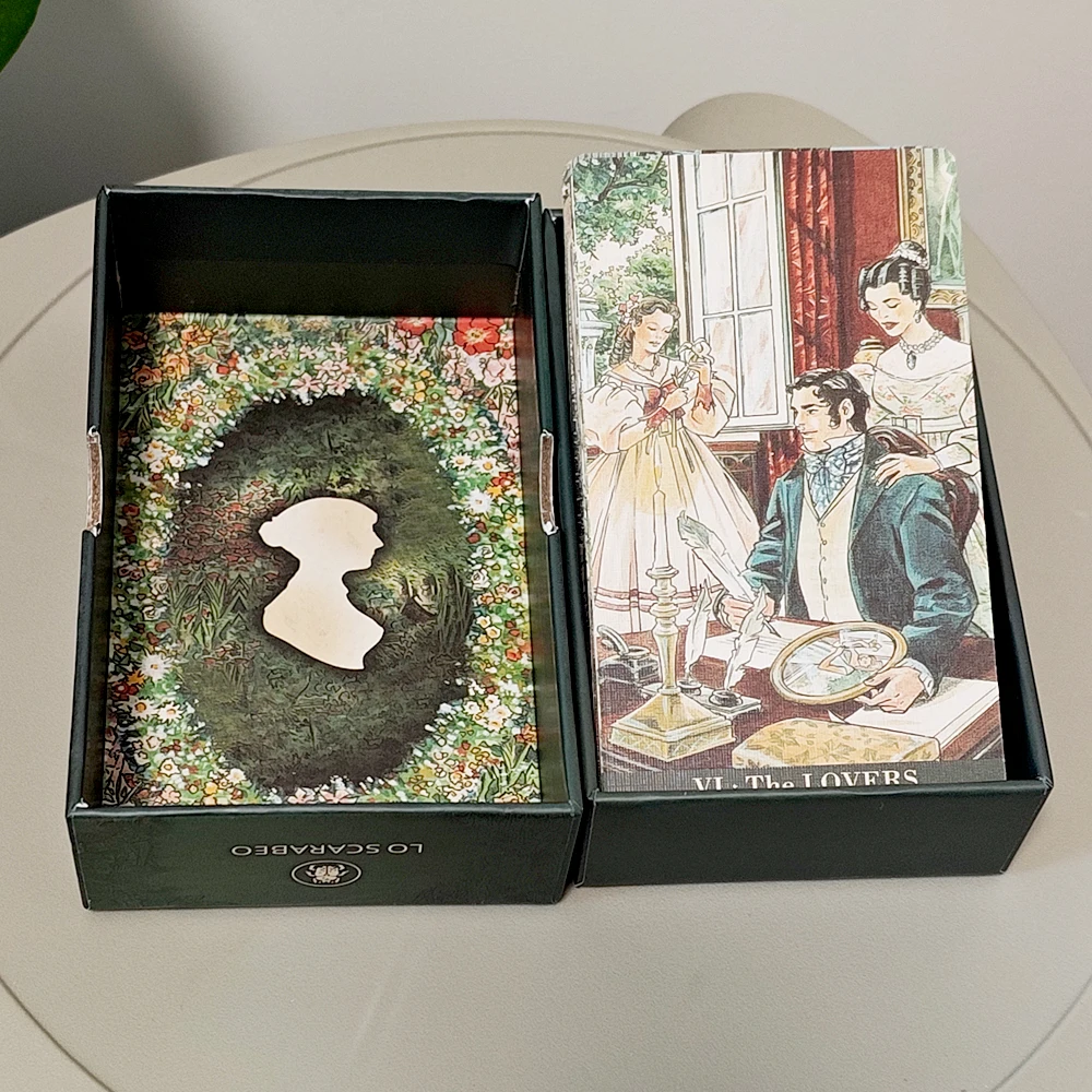 Jane Austen Tarot w sztywnym pudełku - Talia do wróżenia z motywami regencji dla miłośników literatury, 12*7 cm, talia 78 kart