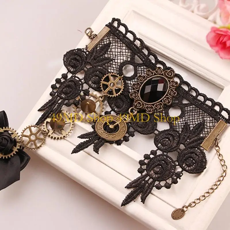 49MD Gothic Vintage Bracelet Rings Wedding Wristband Woman Taking Photo Hand Jewelry