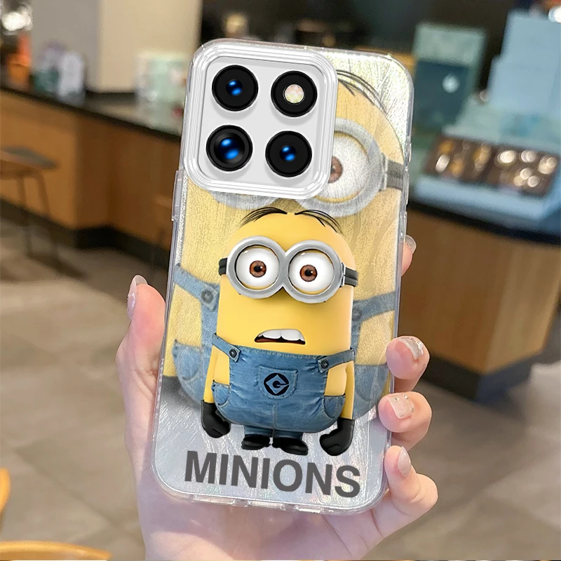 M-Minions Cartoon Gradient Phone Case for Xiaomi Poco X6 X3 F6 M6 M4 Pro C61 13T 14T 11 Lite Feather Yarn Shockproof Matte Cover