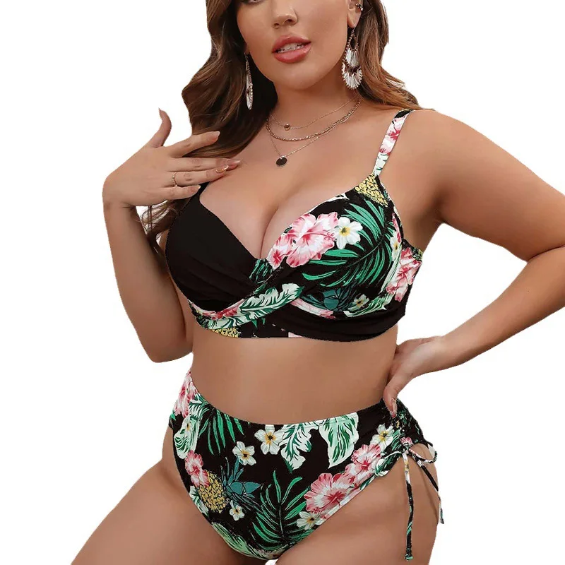 Bañador de talla grande para mujer, conjunto de Bikini con pecho grande, Bikini Sexy de dos piezas con realce, traje de baño brasileño de cintura alta 2024