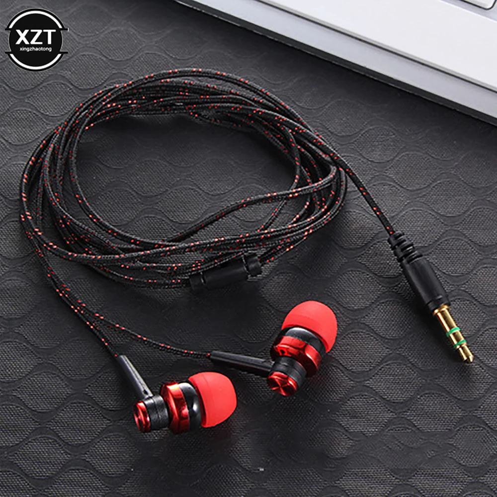 Nieuwe 5-kleuren bedrade oortelefoon stereo in-ear 3,5 mm nylon geweven kabel oortelefoon sportheadset met microfoon voor laptop smartphone geschenken