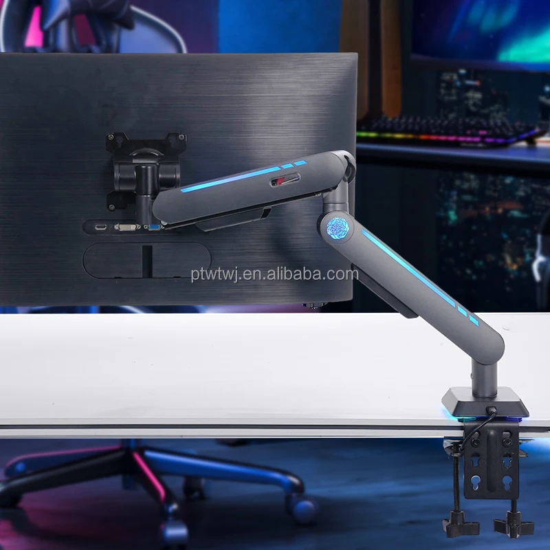 Black RGB Arm With USB Port Grommet Base VESA 75x75 100x100 Computer Desk Mount