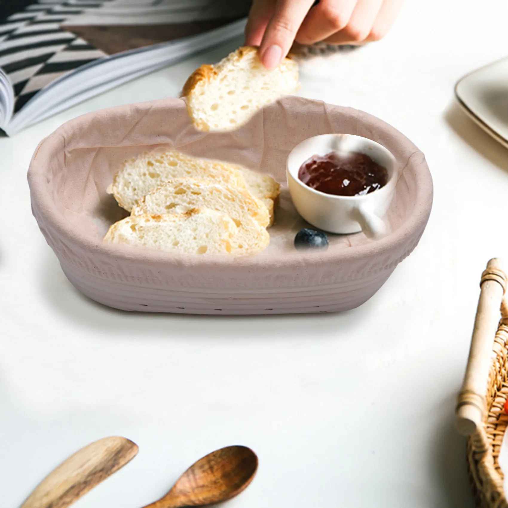 2Pcs 25Cm/10 Inch Bread Basket Rattan Proofing Basket Liner Round Oval Fruit Tray Dough Food Storage Container