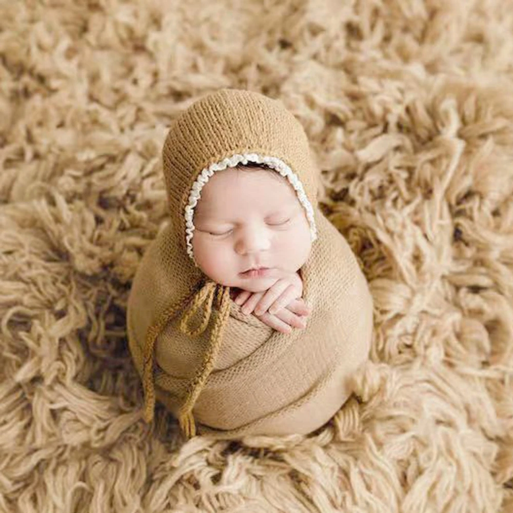 

Newborn Photography Prop Knit Lace Hat Wrap Set Baby Vintage Photo Outfit Soft Infant Wrap Newborn Photography Costume Props Bab