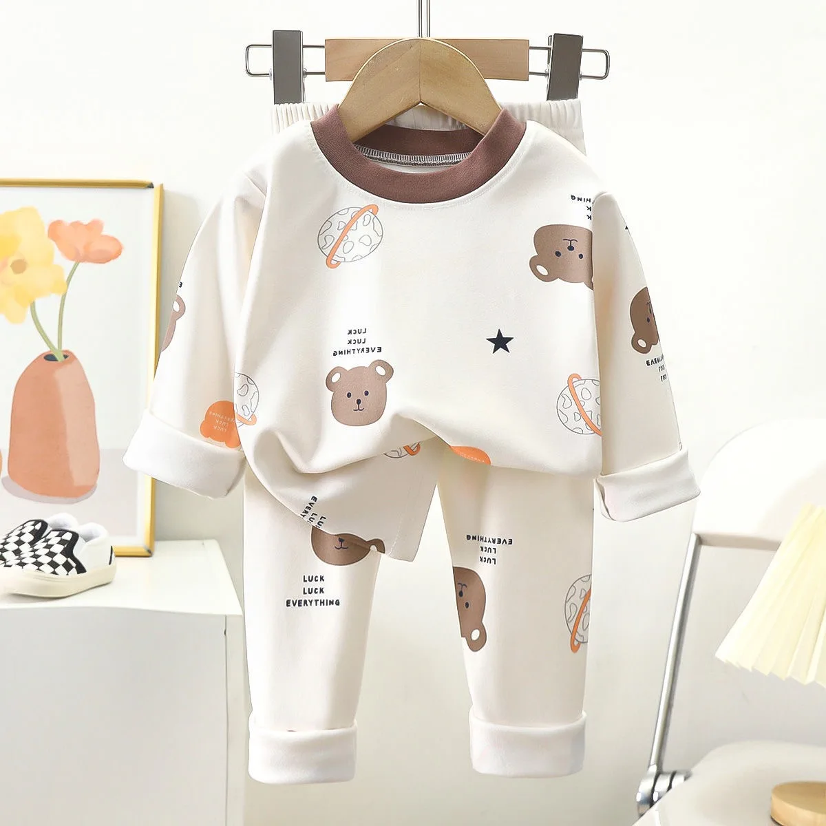 1pcs Children's Underwear Set Kids Soft Cotton Pajamas Boys Girls Baby Spring Autumn Cute Cartoon Long Sleeve Home Sleepwear