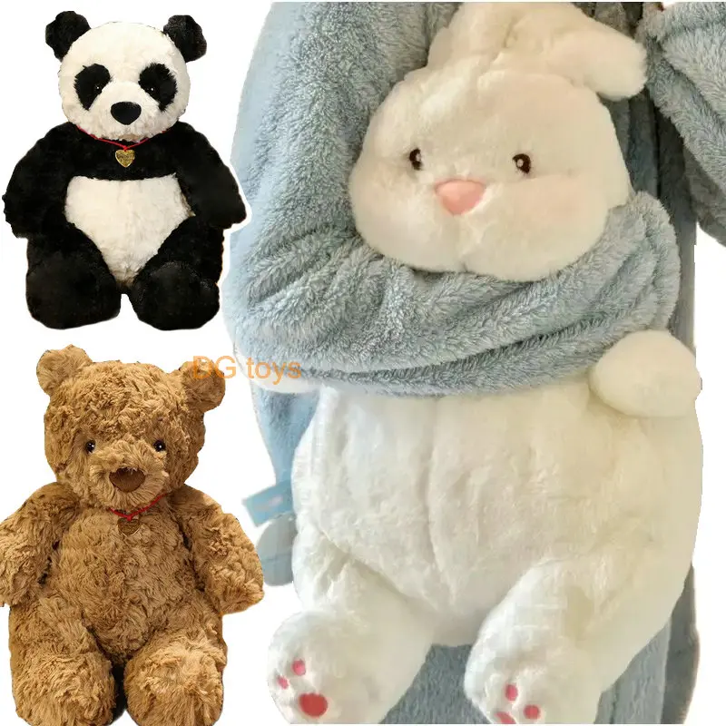 

1pc New Arrival Soft Stuffed Lazy Brown Bear Plushie Kawaii Panda White Rabbit Bunny Animals Toys for Kids Birthday Gift for Boy