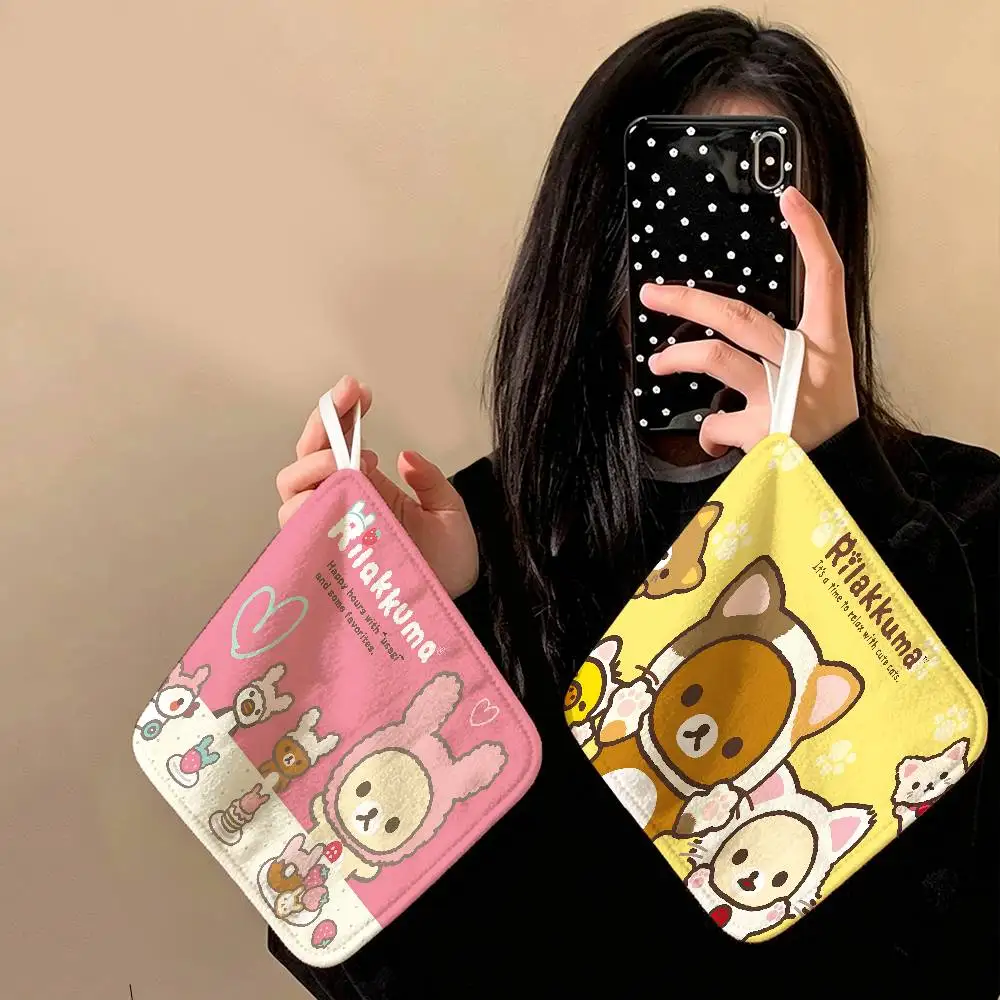 Lovely Rilakkuma Thickened Polyester Cotton Hanging Towel, High Absorbent Hand Wiping Towel for Indoor Use