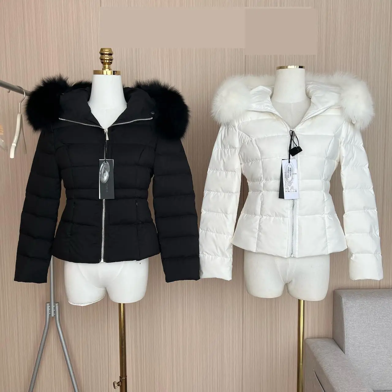 Women's White Duck Down Hooded Faux Fur Collar Thick Warm Coat Lady Winter Keep Warm Long Sleeve Slim Down Jacket Outwear