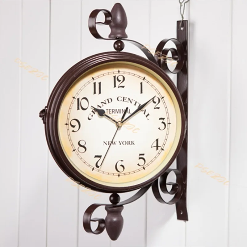 Household Classical European Creative Fashion Double Sided Wall Clock Cafe Decoration Bar Double Sided Wall Clock