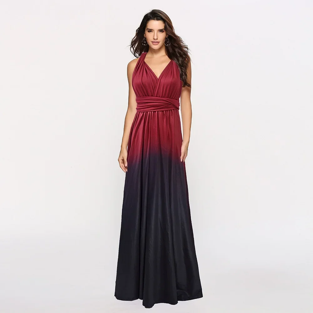 New Elegant Party Maxi Long Dress Women Multiway Wrap Dresses Gradient Convertible Boho Bandage Dress Bridesmaids Infinity Robe