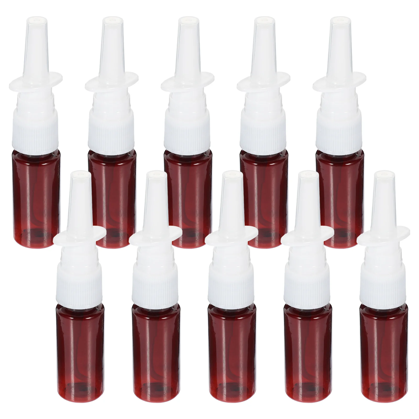 

10pcs 15ml Portable Nasal Sprayer Bottles Refillable Fine Mist Empty Spray Bottles (Brown Pet + 18R Direct Injection)