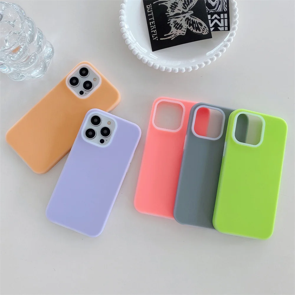 

Luxury Skin Feel Liquid Silicone Case for iPhone 15 Pro Max 12 13 Pro 14 Plus Candy Color Microfiber Linning Protective Cover