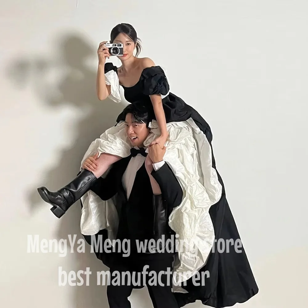 

ZHUISHU 2025 Black White Long Wedding Dress High Low Puff Sleeves Bridal Gowns Formal Korean Photoshoot Prom Dresses Customized
