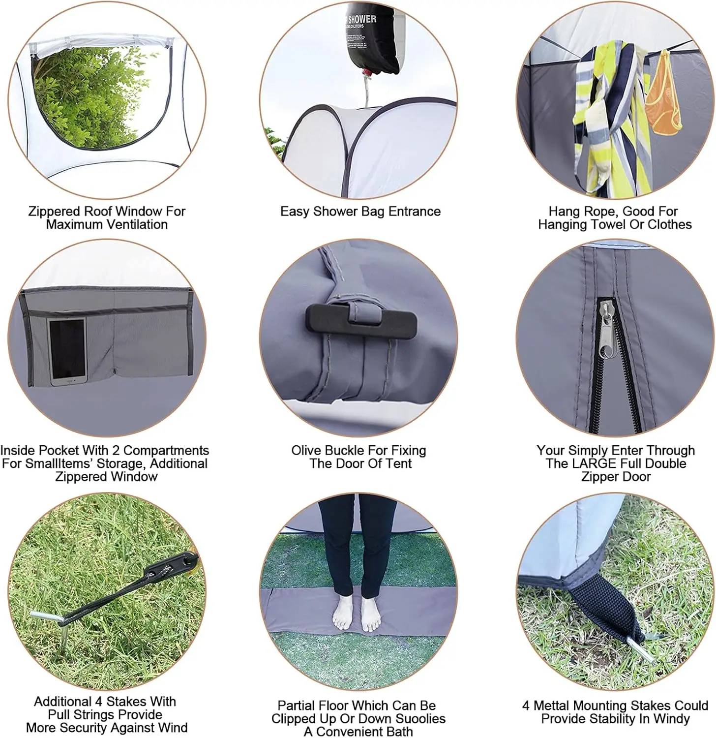 Tente de douche pop-up extra large pour la confidentialité en camping, abri de vestiaire portable 4'x4'x78"