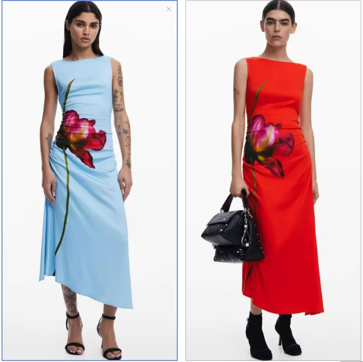 New, foreign trade Spain hot selling dress, floral print waist sleeveless dress.