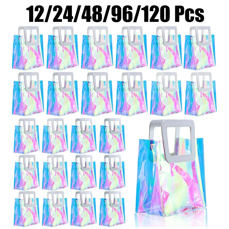 Holographic Gift Packaging Transparent Iridescent Gift Bags Reusable PVC Tote Bags Reusable Shopping Bags Wedding Party Supplies