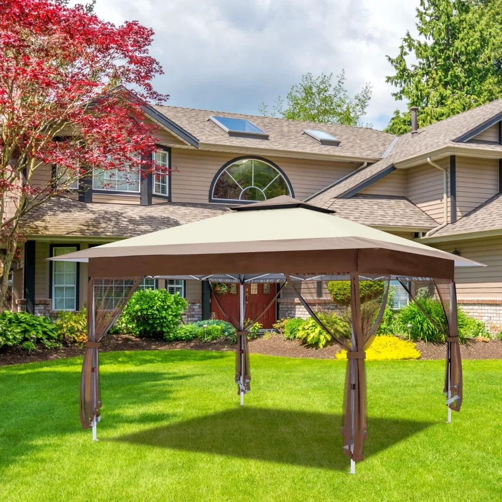 Gazebo de 12 'x 12' para exteriores, carpa con dosel emergente con cortinas y refugio para Patio, fiesta y Patio trasero (caqui)