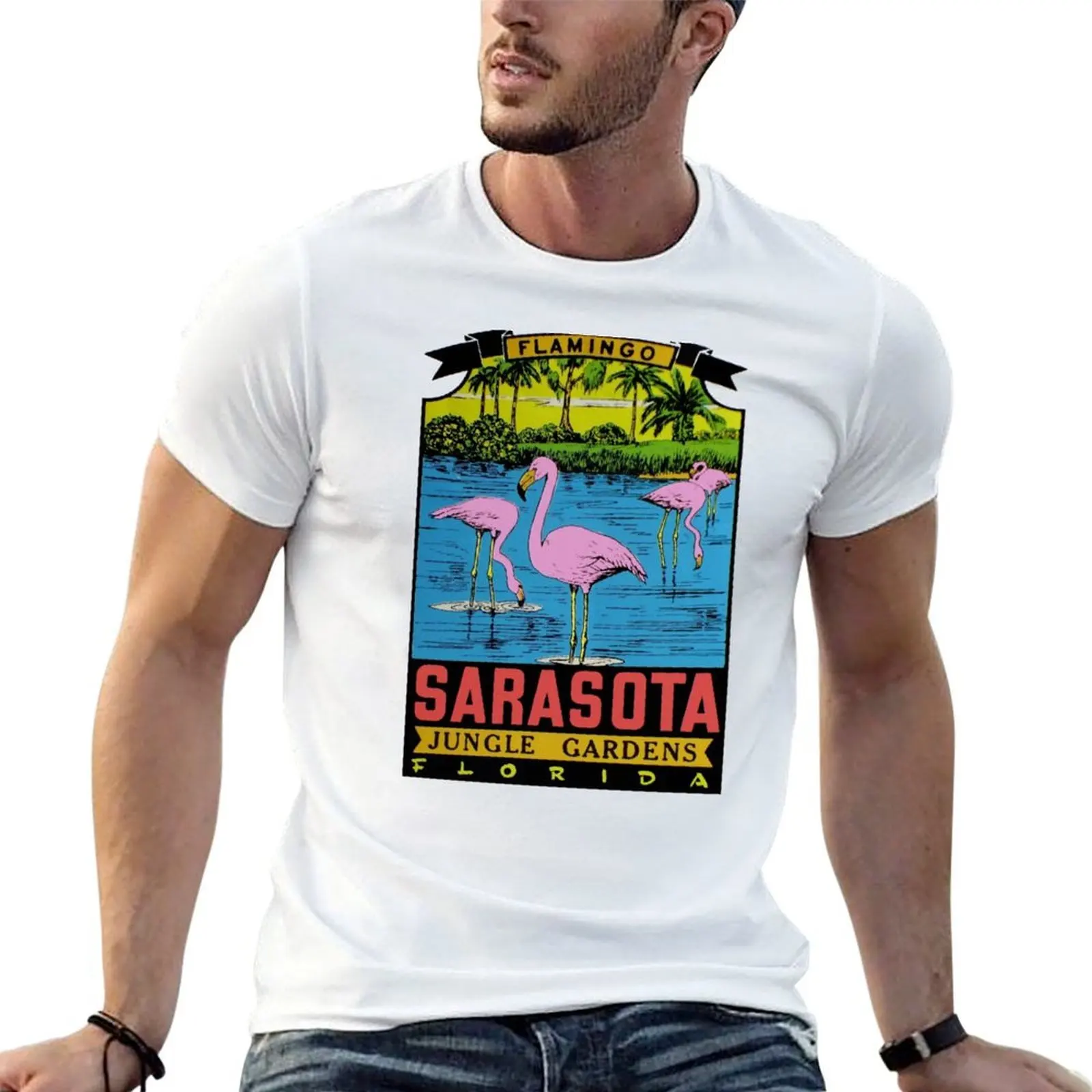 Sarasota Jungle Gardens Florida Vintage Travel Decal T-Shirt quick drying oversized graphic tee compression shirt men