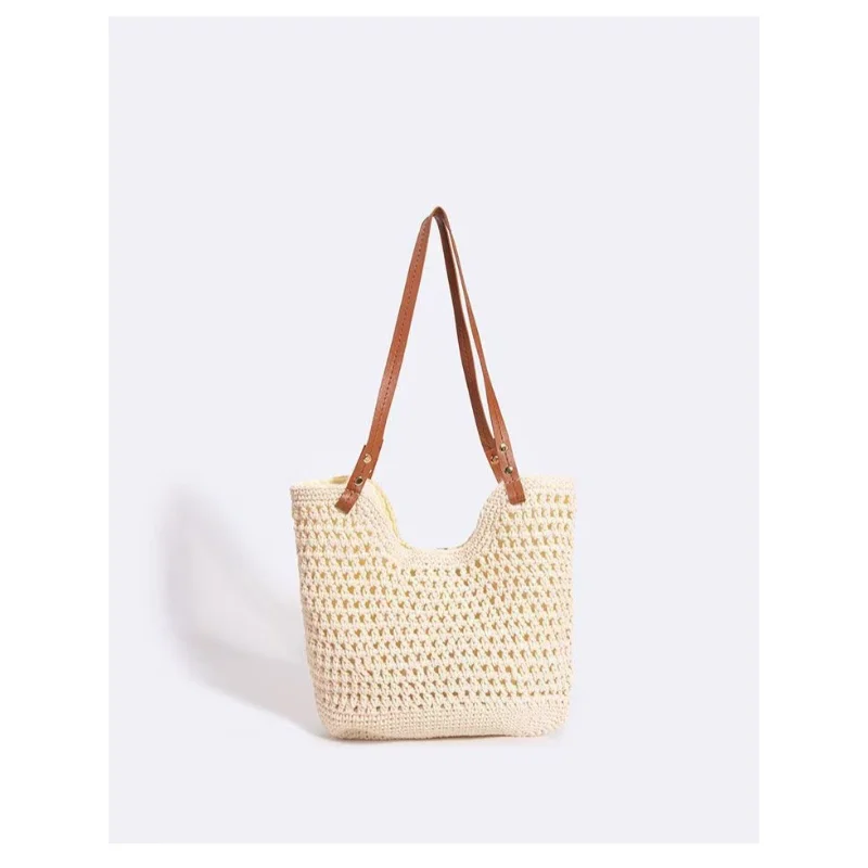 

Cotton thread beach bag, small single-shoulder bag with unique design and openwork pattern for vacation