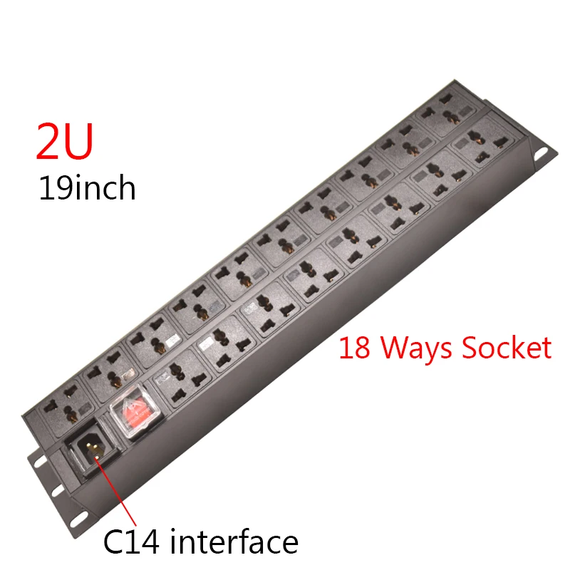 

Power Strip 18 Ways Universal Adapter Socket Double Break Switch 2U 19inch PDU Power Strip distribution unit C14 interface