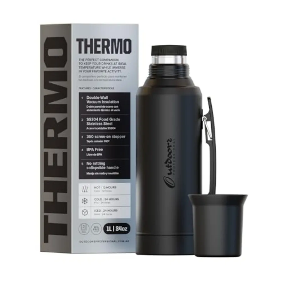 

Vacuum Insulated Thermo 34oz, Stainless Steel Coffee Bottle for HotandCold Drinks, Leak Proof Travel Mate Flask with Cup Lid, T