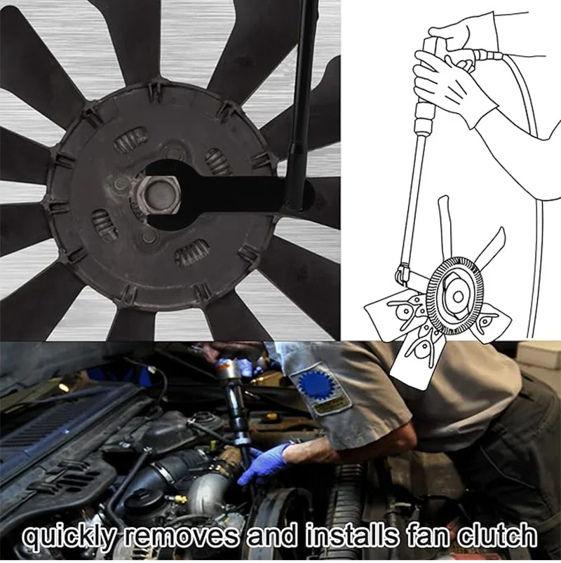 8PCS Pneumatic Fan Clutch Wrench Removal Tool Kit Auto Repair Spanner Kit Installs for Ford GM Chrysler and Jeep