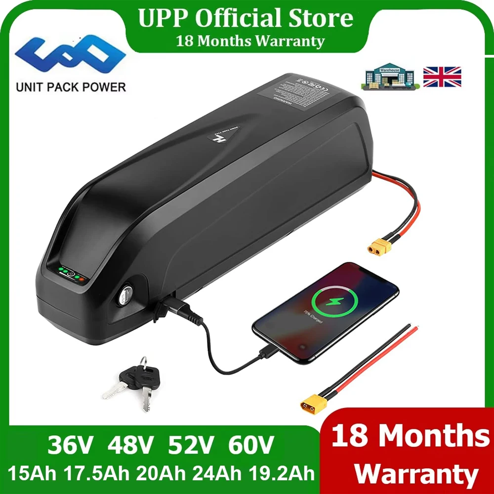 UK stock EBike Battery Polly Hailong 48V 36V 48V 18650 Lithium Pack Downtube Battery for 1000W 750W 500W 350W Motor