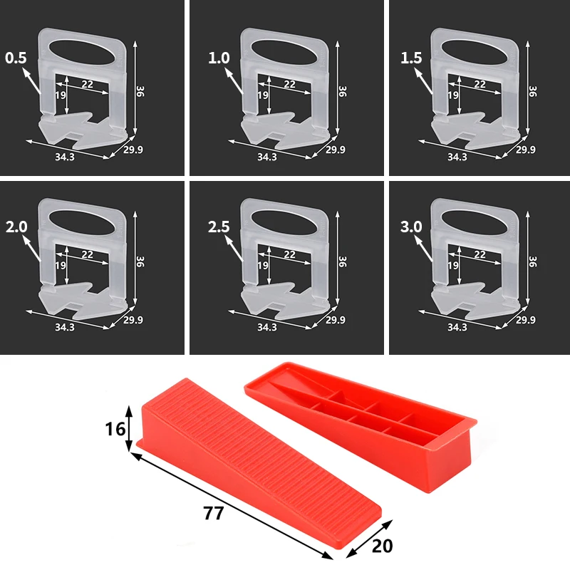 301PCS Tile Leveling System 0.5mm Leveler Base Tile Leveling Toolkit Tile Leveling Shims Clamps Wedges Construction Tools