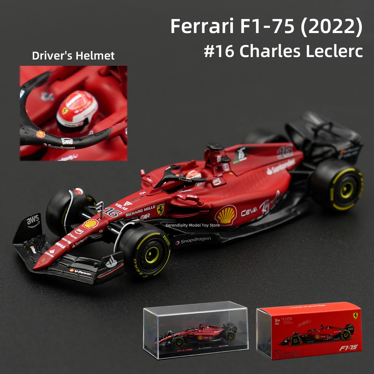 Bburago 1:43 Ferrari 2022 F1-75 #16 F1 Formula Car Die Cast Vehicles Collectible Model Racing Toys Acrylic Box