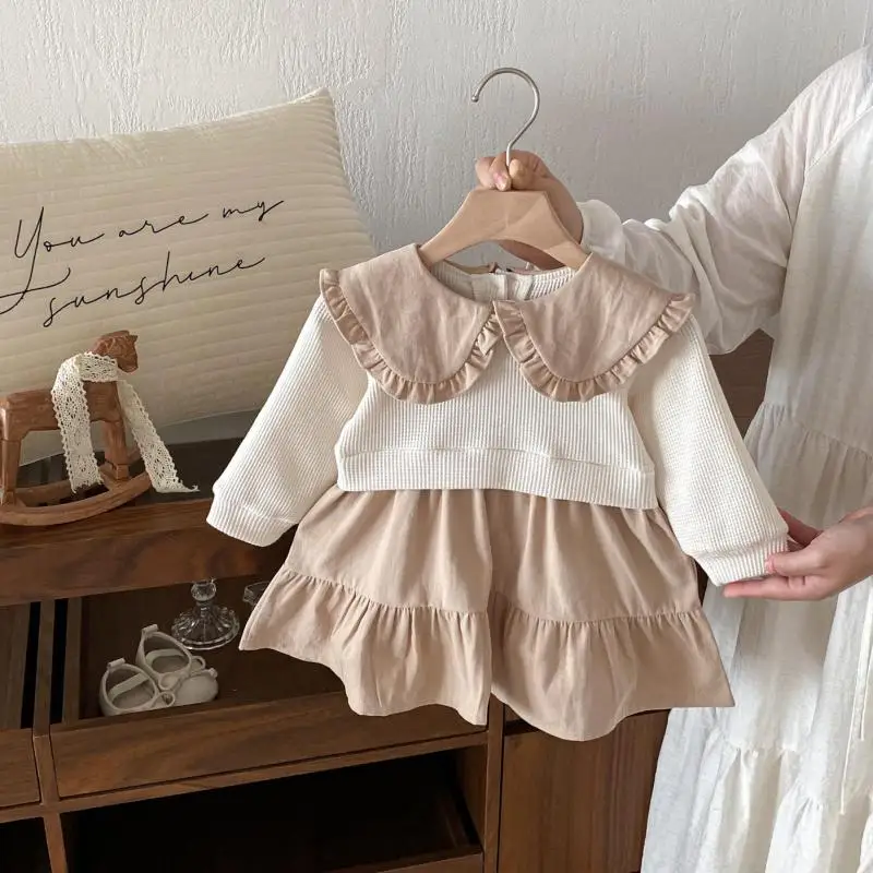 

2025 Autumn New Girls Long Sleeve Dress Sweet Princess Dress Baby Girl Cute Lapel Dress Cotton Toddler Casual Dress Kids Clothes