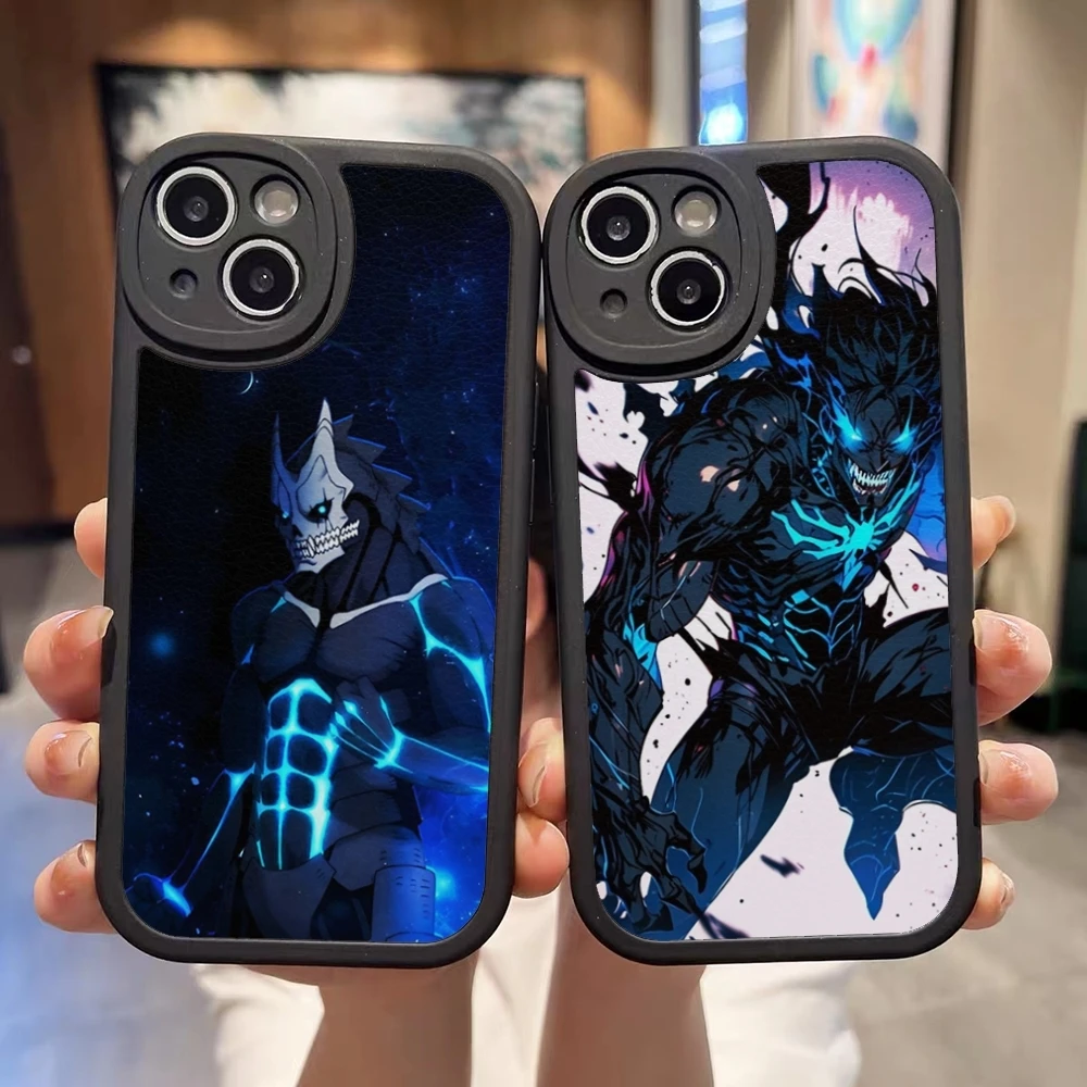 

Крутой кожаный черный чехол для телефона с аниме Kaiju No 8 для IPhone 16 13 12 15 11 14 Pro Max Mini Xr Plus, мягкий силиконовый чехол