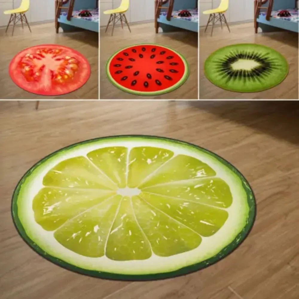 Simulated Fruit Round Rug Cartoon Lemon Carpet Game Chair Floor Mat Bedroom Living Room Dorm Floor Mat Anti-slip Home Decor Mats