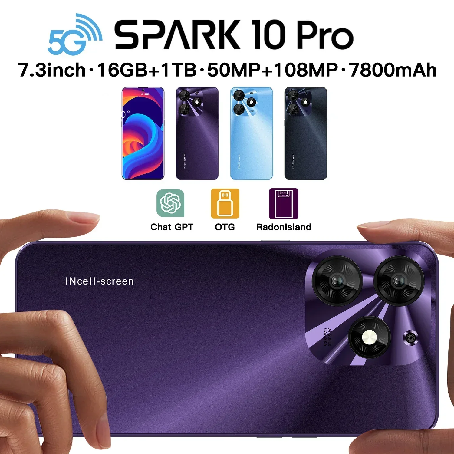 Hot Selling Smartphone Spark10 Pro Android Large Screen Dual-Sim Dual-Standby Smartphone Global Version Mobile Phone Cheap