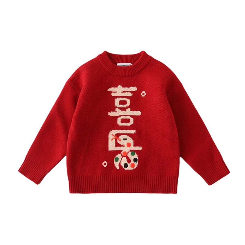 New1-12Years Sibling Knitted Tops S-3XL Girls Boys Adults Mom Dad Daughter Family Matching Outfits Red Chinese New Year Sweater