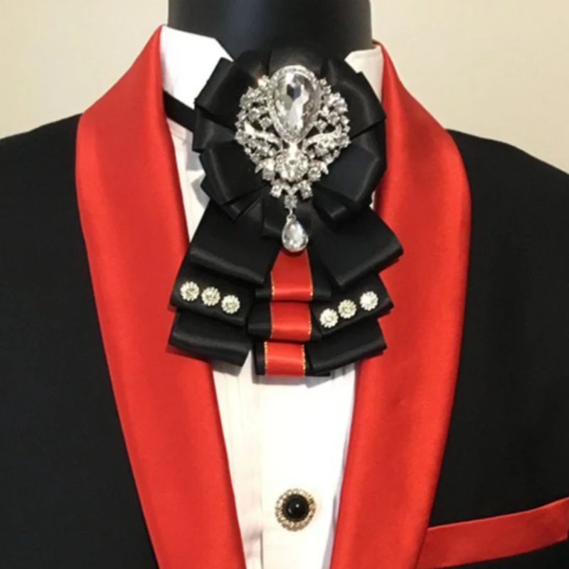 

Мужской свадебный комплект галстуков-бабочек ручной работы, оригинальные ювелирные изделия, британский корейский деловой костюм, рубашка, воротник со стразами, цветок, карманные булавки для полотенец