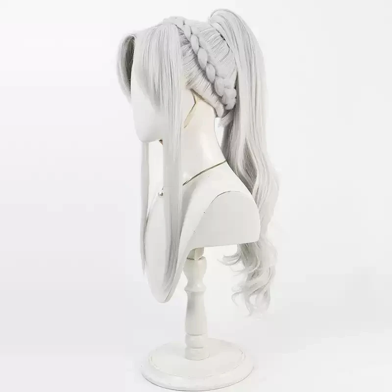 ゲーム運命 FGO クリムヒルト コスプレウィッグ 75 センチメートルロング波状シルバーホワイトポニーテール耐熱人工毛