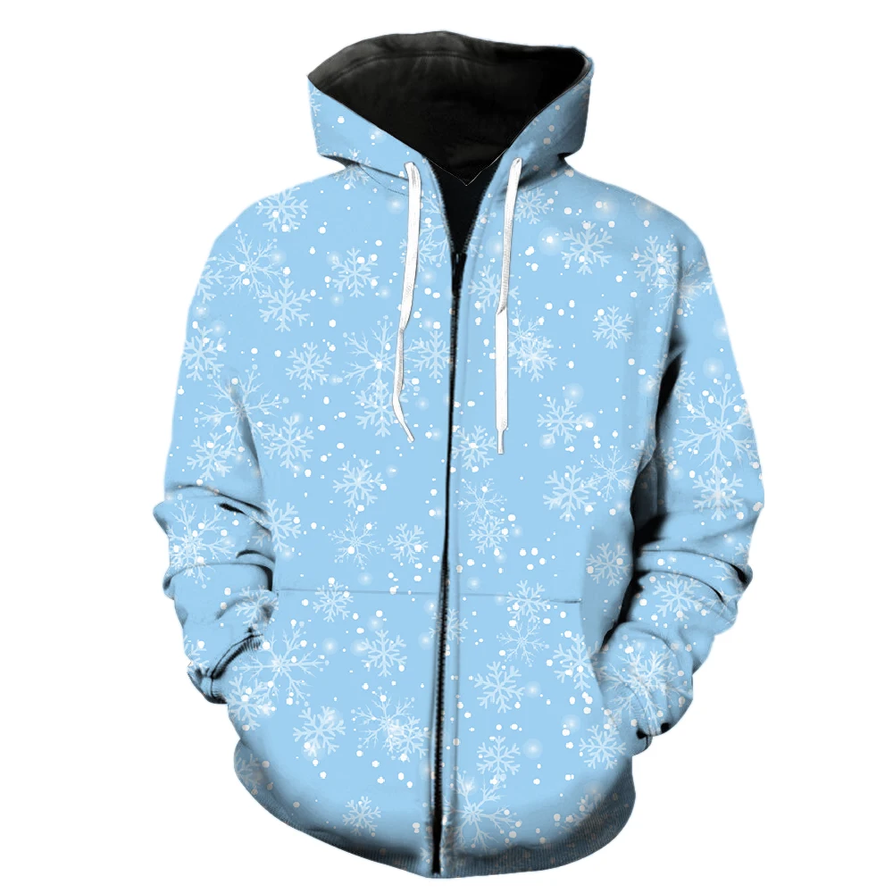 

Winter Snowflake Pattern Men's Zipper Hoodie Spring Long Sleeve 2022 Hot Sale With Hood Jackets Sweatshirts Teens 3D Print Funny