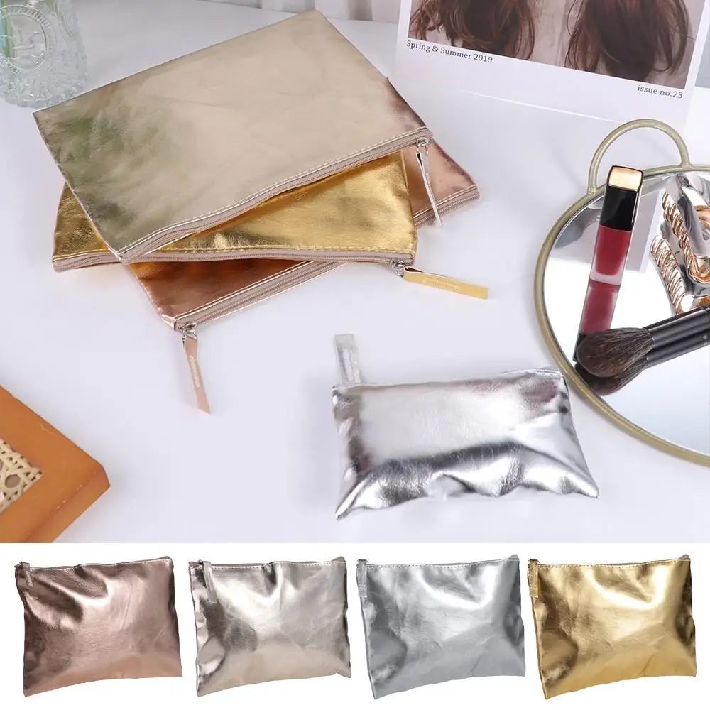 Simple Cosmetic Bag Bright PU Coin Purse Solid Color Wallet Zipper Coin Purse Coin Purse Earphone Pouch Small Item Bag Travel