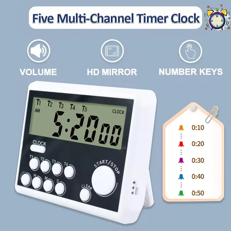 Digital Kitchen Timer 5 Channel Alarm Clock Home Cooking Baking Games Office Timer Kitchen Accessories Alarm Clock With 3 Volume