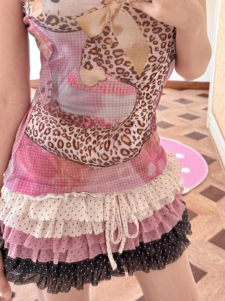 

Y2K Abby Polka Dot Color Print Skirt Millennium Spice Cake Skirt Summer Drawstring Low Waist Slim A-line Skirt Women 2026 New