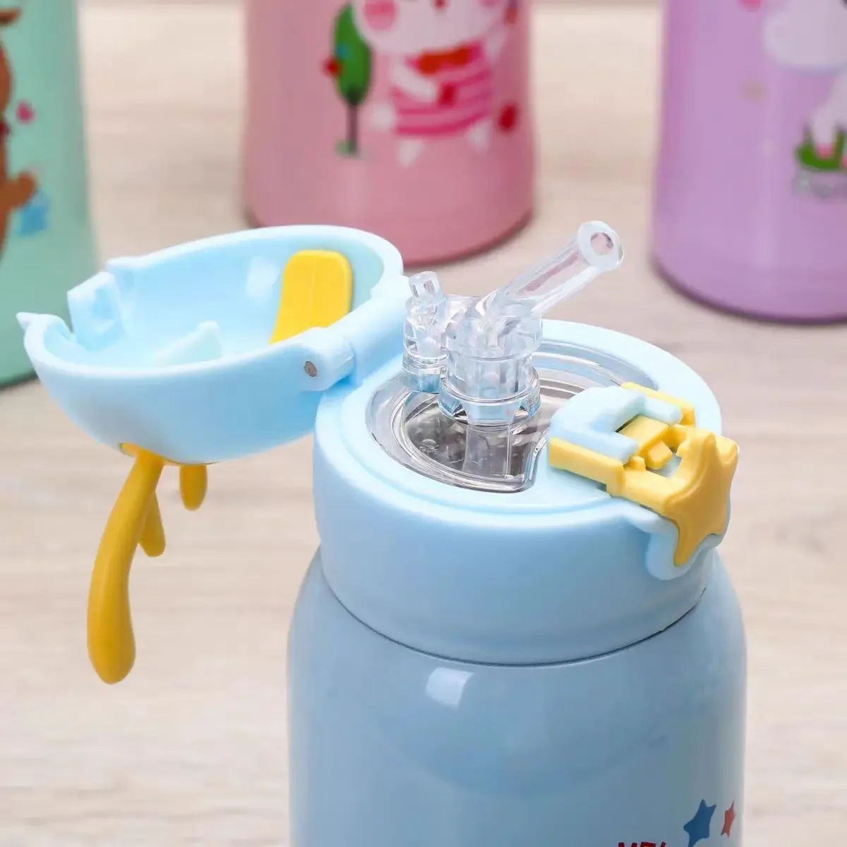 500ML Cute Unicorn Thermos Bottle Stainless Steel Thermal Mug Bouncing Lid Water Cup for Children Girls Gifts Portable Drinkware